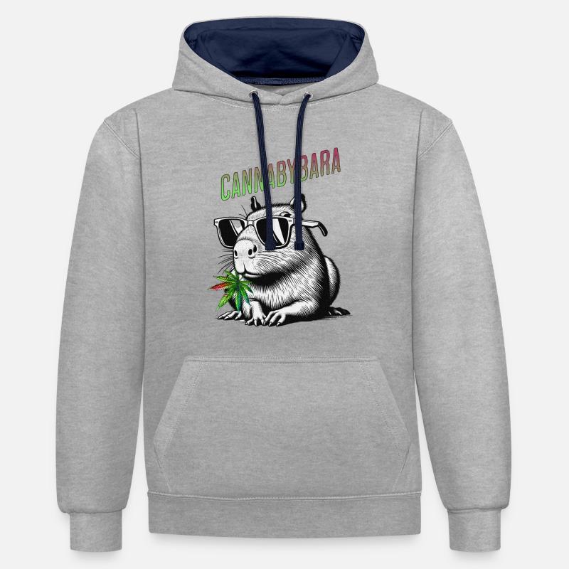 Cannabybara Chill Capybara Cannabis Style - Sweat à capuche contrasté - gris chiné/bleu marine