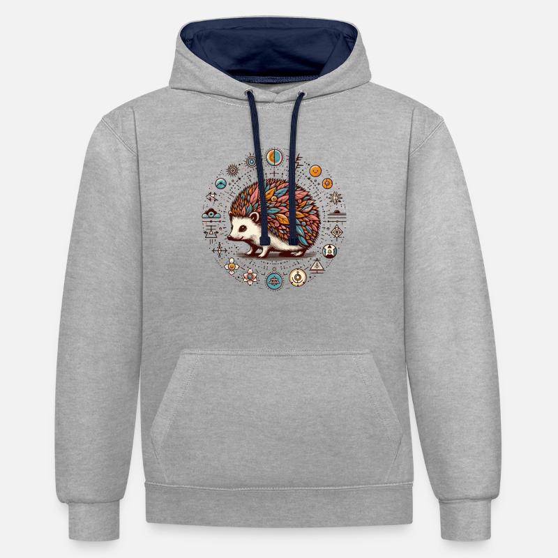 Hérisson - Sweat à capuche contrasté - gris chiné/bleu marine