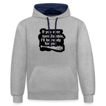 Zombie Zombieapokalypse Zombie-Jäger Horror Film - Kontrast-Hoodie - Grau meliert/Navy - Vorne - Liana (172cm) & Jaron (178cm)