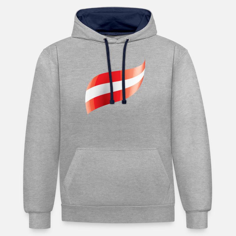 Le drapeau autrichien agité - Sweat à capuche contrasté - gris chiné/bleu marine