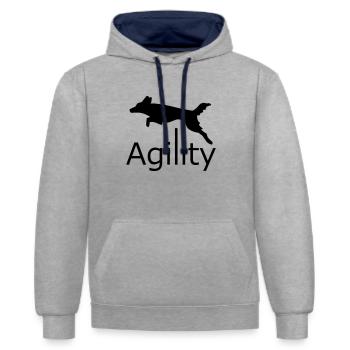 Agilité - Sweat à capuche contrasté - gris chiné/bleu marine - Devant - Liana (172cm) & Jaron (178cm)