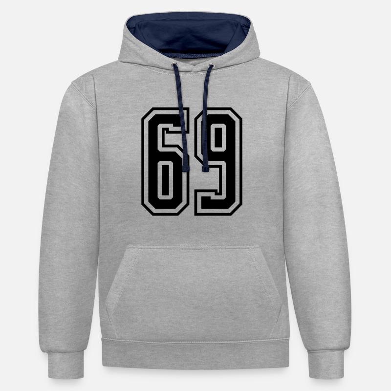 69 Numéro de numéro - Sweat à capuche contrasté - gris chiné/bleu marine
