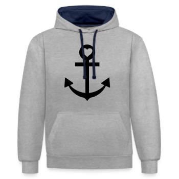 anker herz schifffahrt kapitän - Kontrast-Hoodie - Grau meliert/Navy - Vorne - Liana (172cm) & Jaron (178cm)