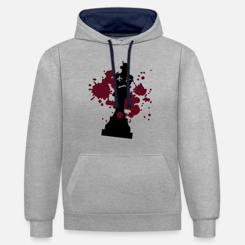 échecs - Sweat à capuche contrasté - gris chiné/bleu marine