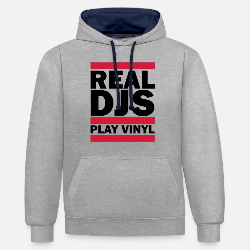Real DJS PLAY VINYL - Sweat à capuche contrasté - gris chiné/bleu marine