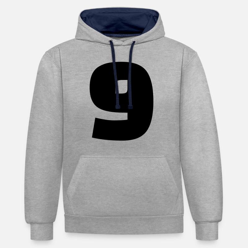 9 - Sweat à capuche contrasté - gris chiné/bleu marine