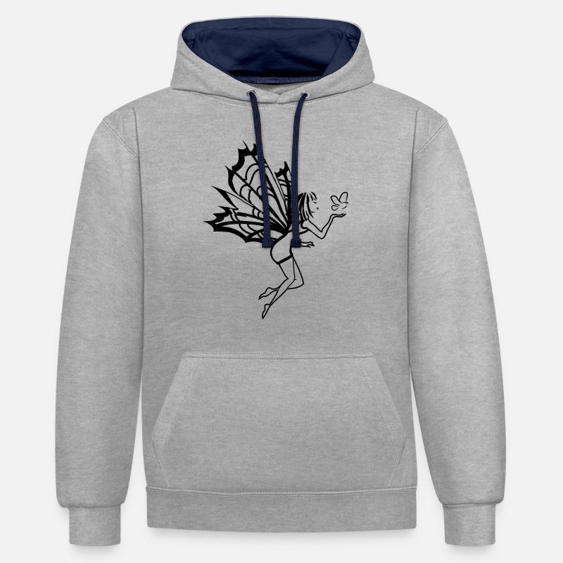 Oiseau aile de fée - Sweat à capuche contrasté - gris chiné/bleu marine