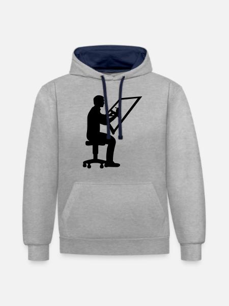 Bauzeichner - Kontrast-Hoodie - Grau meliert/Navy