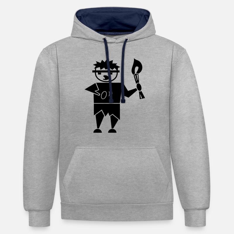 Homme des cavernes / Caveman (1c) - Sweat à capuche contrasté - gris chiné/bleu marine