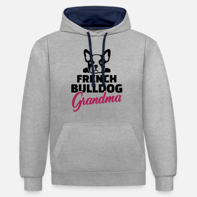 Français Bouledogue - Sweat à capuche contrasté - gris chiné/bleu marine