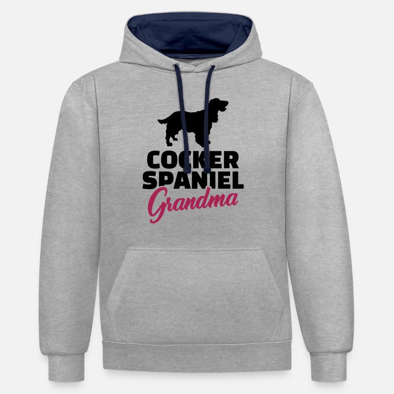 Cocker Spaniel - Sweat à capuche contrasté - gris chiné/bleu marine