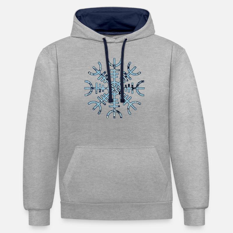 aegishjalmur e 55 - Sweat à capuche contrasté - gris chiné/bleu marine
