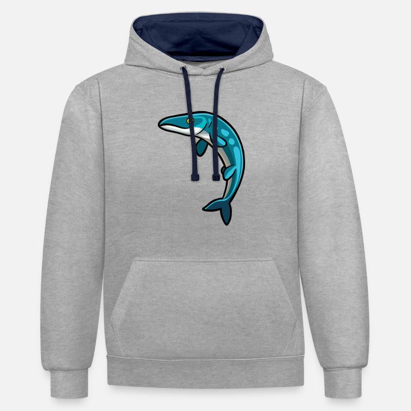 Tylosaurus mignon, Dino, Dinosaure - Sweat à capuche contrasté - gris chiné/bleu marine
