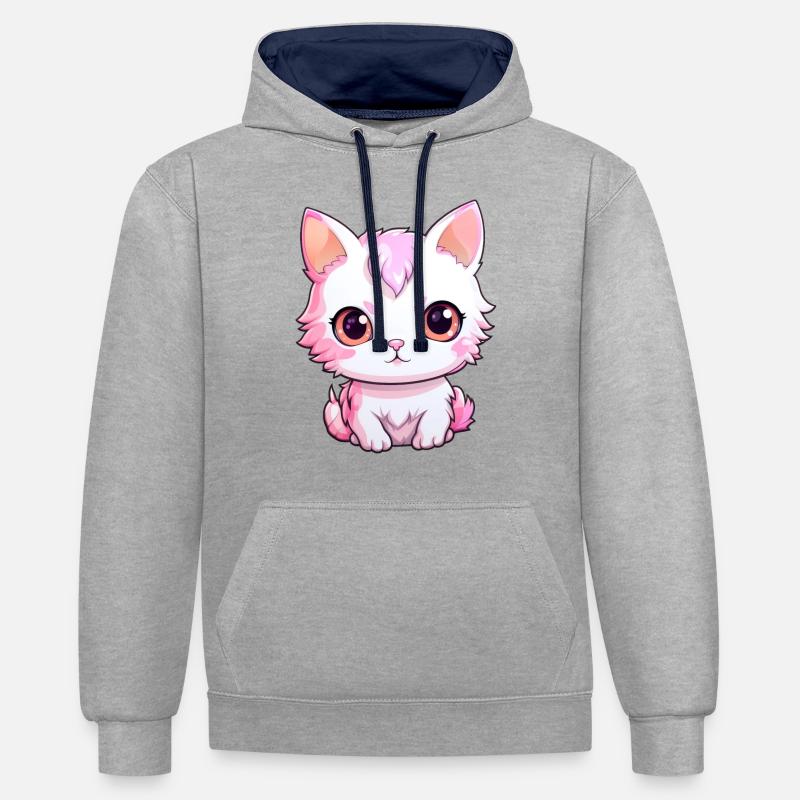 Bébé chat - Sweat à capuche contrasté - gris chiné/bleu marine