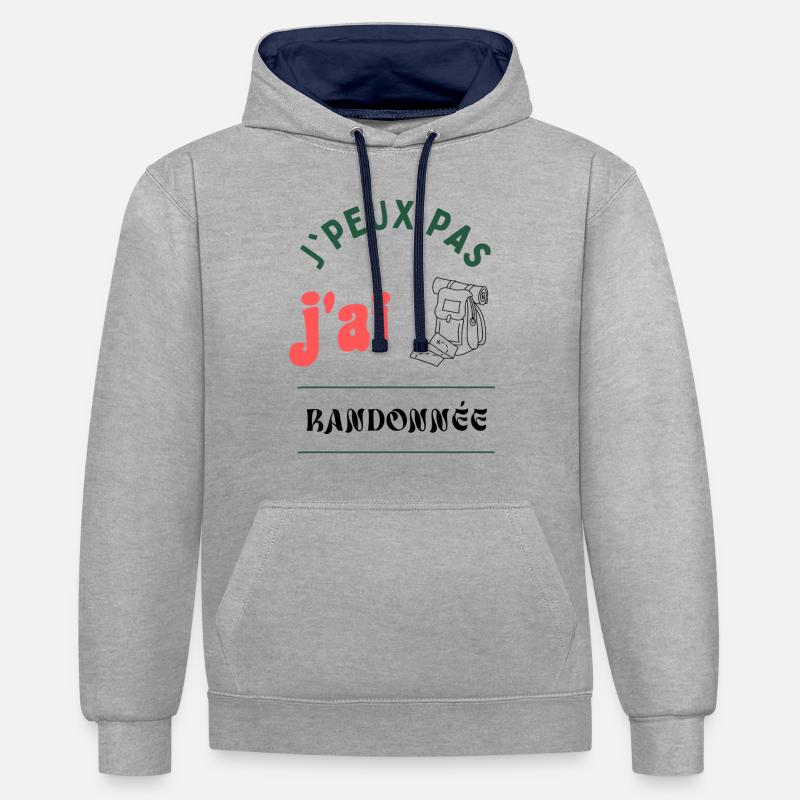 J'peux pas, j'ai randonnée - Sweat à capuche contrasté - gris chiné/bleu marine