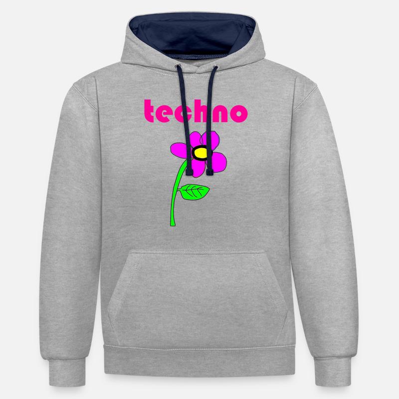 techno blume - Kontrast-Hoodie - Grau meliert/Navy