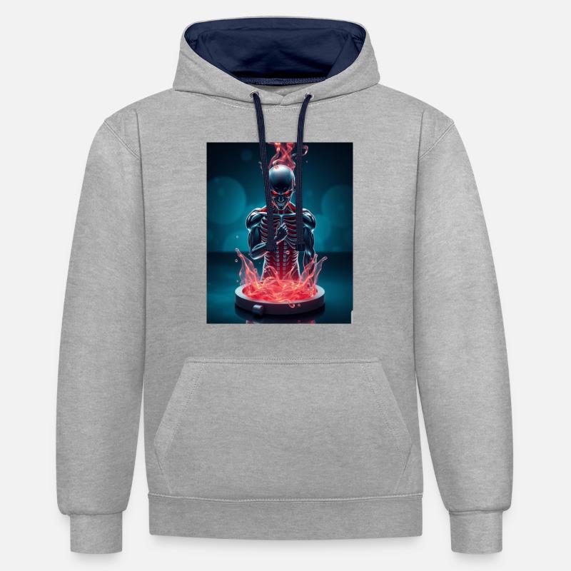 Diable - Sweat à capuche contrasté - gris chiné/bleu marine