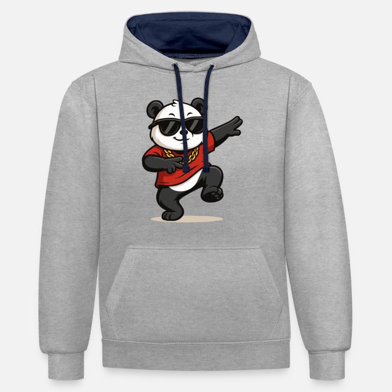 Panda Comic Dance - Sweat à capuche contrasté - gris chiné/bleu marine