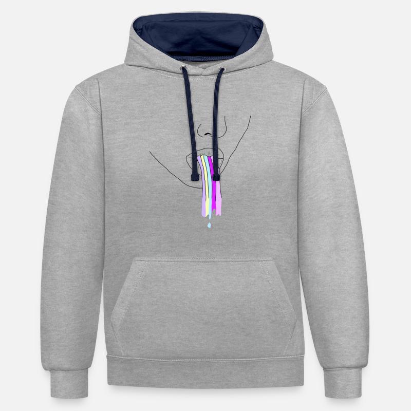 arc en ciel - Sweat à capuche contrasté - gris chiné/bleu marine