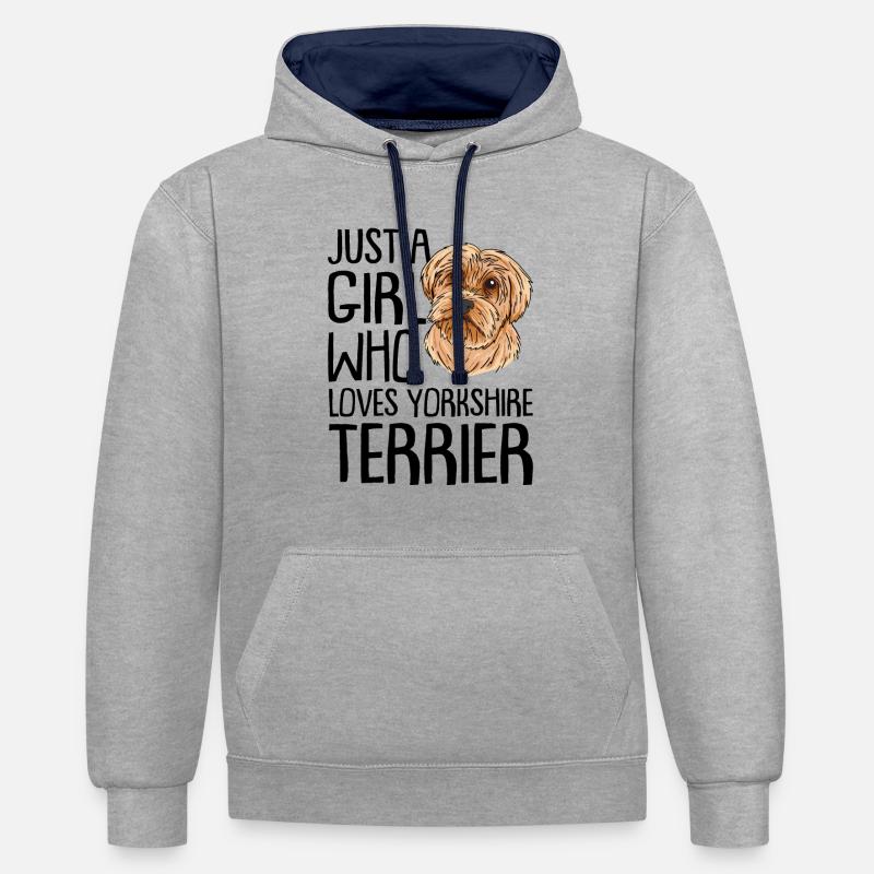 Yorkshire Terrier - Sweat à capuche contrasté - gris chiné/bleu marine