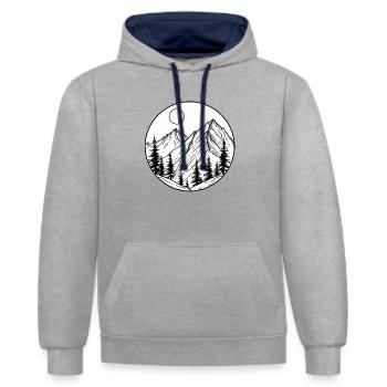 Logo montagne et symbole de montagne, randonneurs - Sweat à capuche contrasté - gris chiné/bleu marine - Devant - Liana (172cm) & Jaron (178cm)