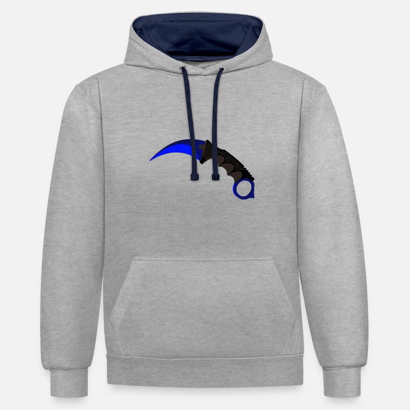 Karambit bleu - Sweat à capuche contrasté - gris chiné/bleu marine