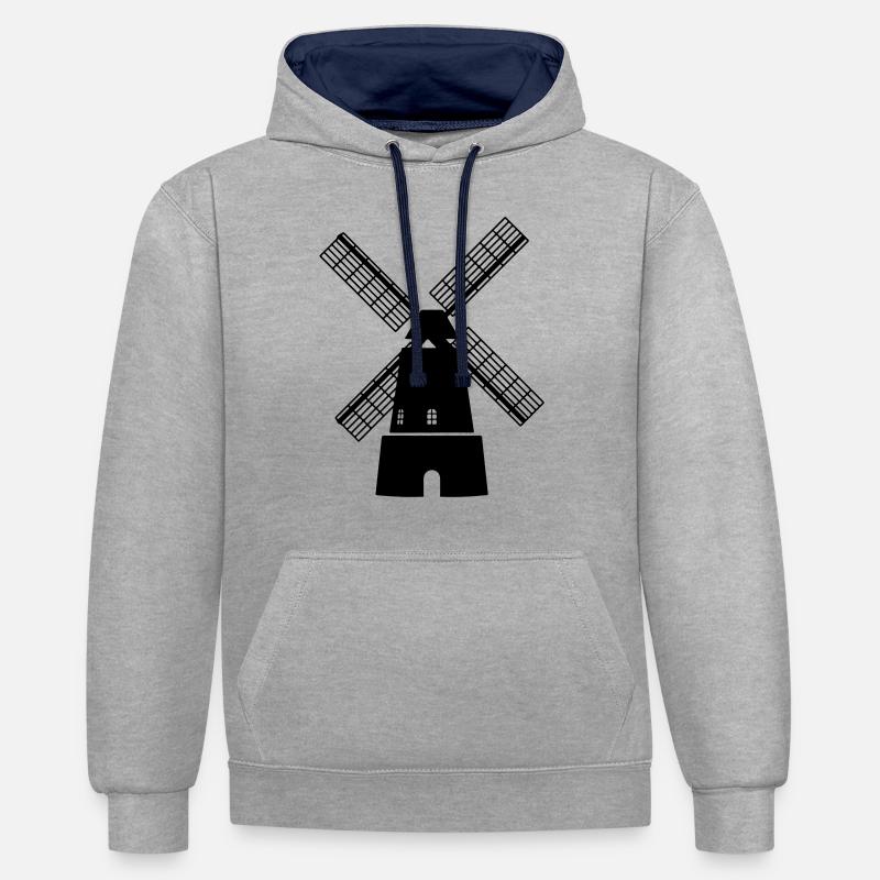 moulin à vent - Sweat à capuche contrasté - gris chiné/bleu marine