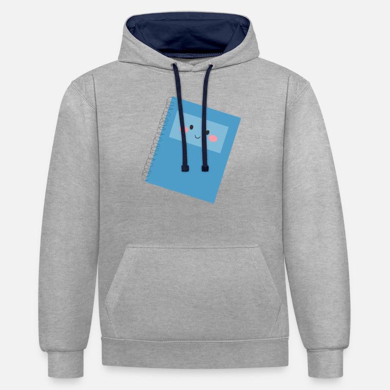 Carnet - Sweat à capuche contrasté - gris chiné/bleu marine