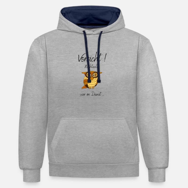 Nachtschicht, lustige Sprüche, Eule - Kontrast-Hoodie - Grau meliert/Navy