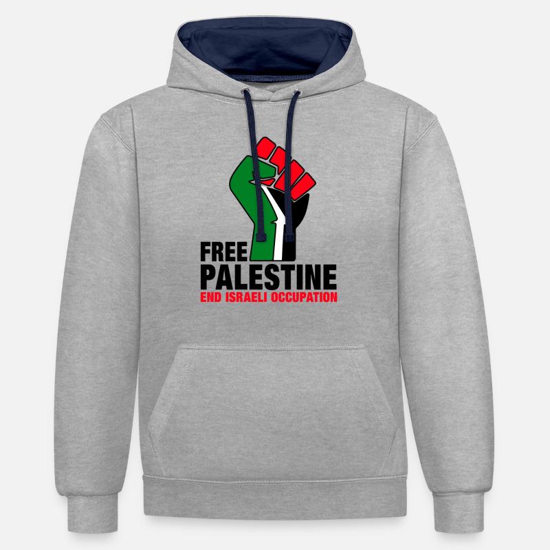 Libérer la Palestine - Sweat à capuche contrasté - gris chiné/bleu marine