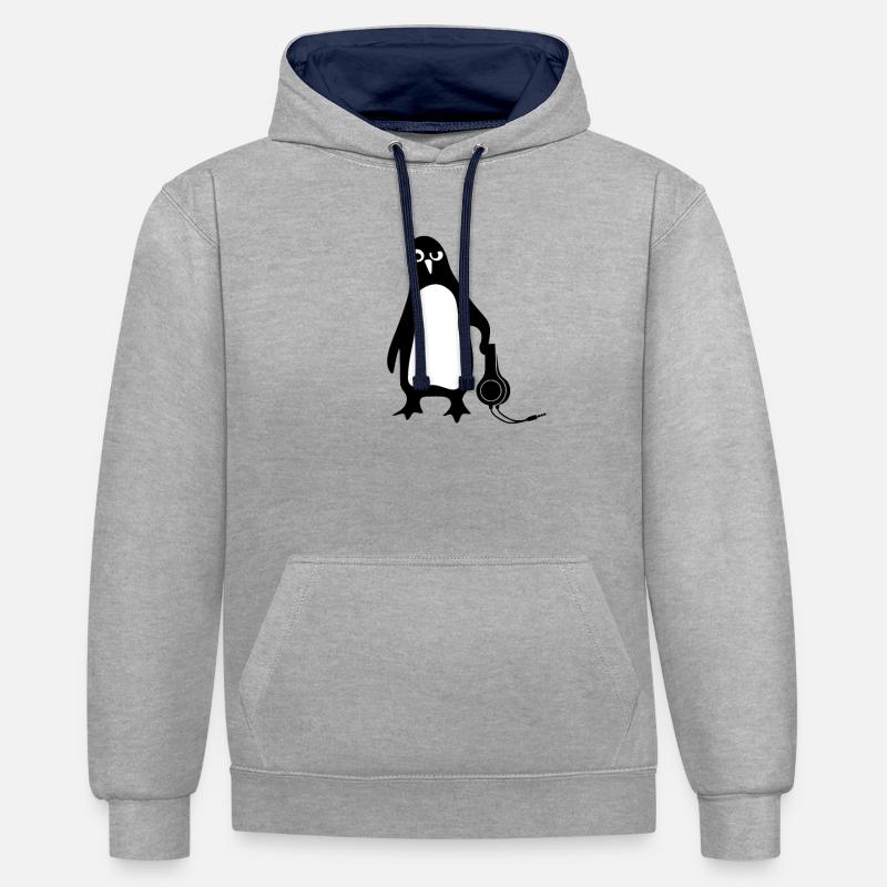 Penguin Linux - Sweat à capuche contrasté - gris chiné/bleu marine