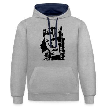 Punk ist Haltung - Kontrast-Hoodie - Grau meliert/Navy - Vorne - Liana (172cm) & Jaron (178cm)