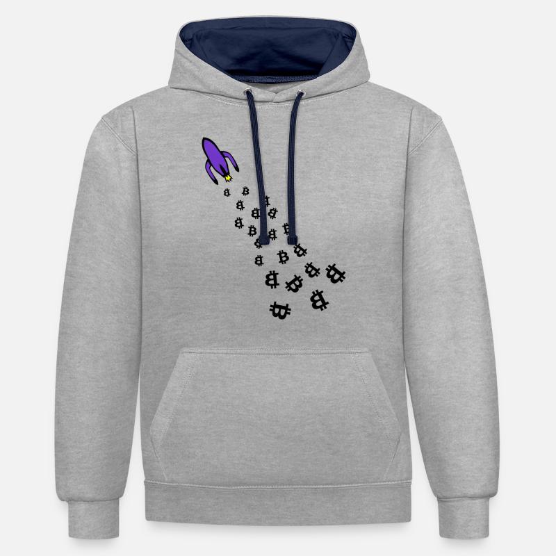 Dans l’espace avec Bitcoin - Sweat à capuche contrasté - gris chiné/bleu marine