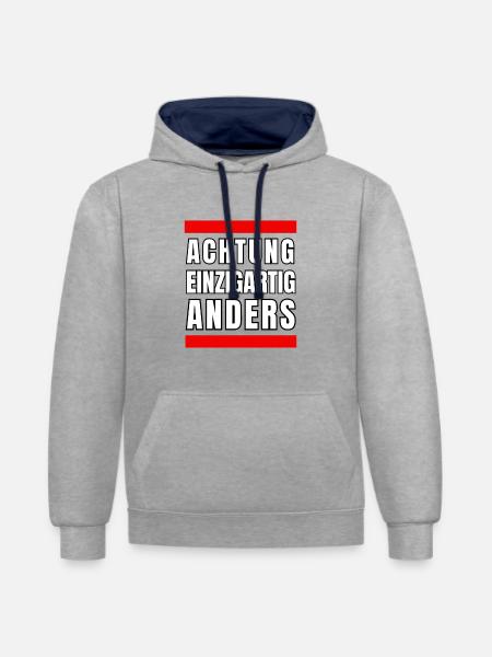 Einzigartig Anders - Kontrast-Hoodie - Grau meliert/Navy