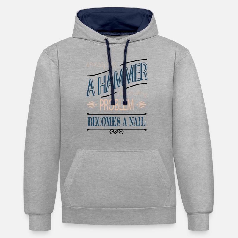 Bday Fun Tronçonneuse Outils Menuisier - Sweat à capuche contrasté - gris chiné/bleu marine
