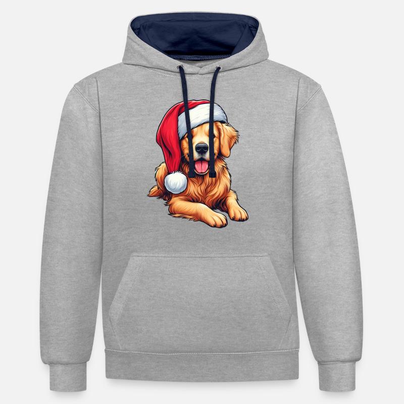 Cadeaux de Noël Golden Retriever - Sweat à capuche contrasté - gris chiné/bleu marine