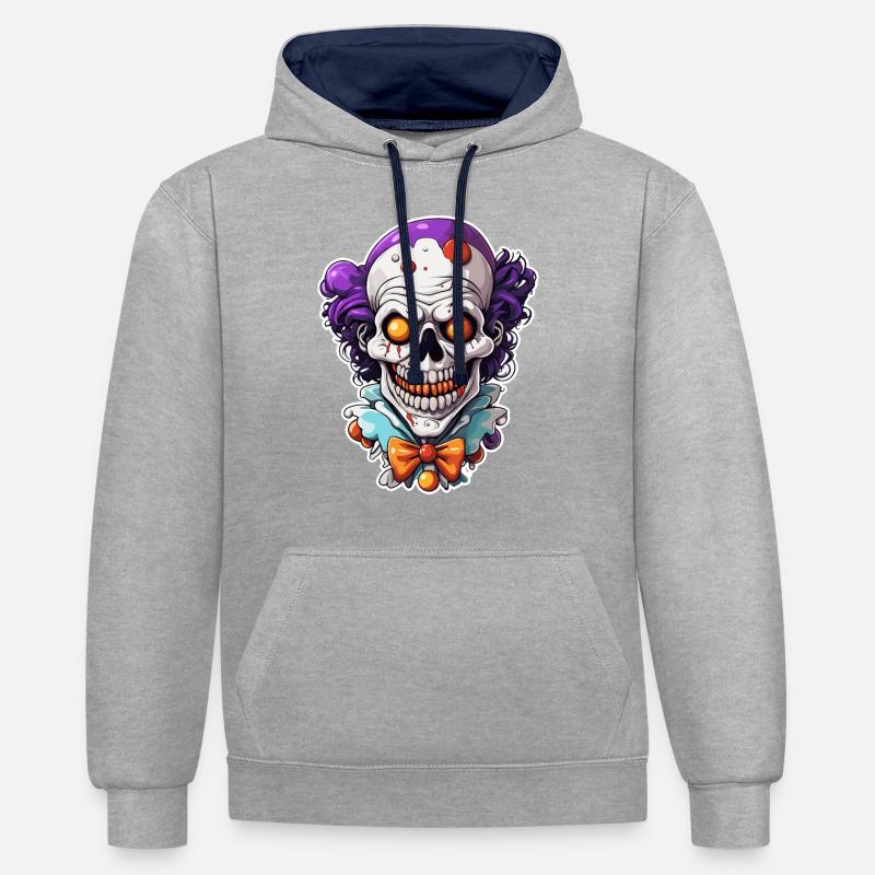 Clown / Cirque / Carnaval / Carnaval / Ludique - Sweat à capuche contrasté - gris chiné/bleu marine