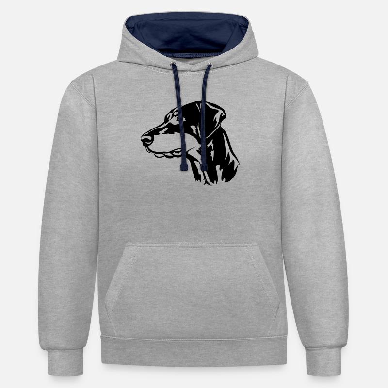 Dobermann Kopf - Kontrast-Hoodie - Grau meliert/Navy