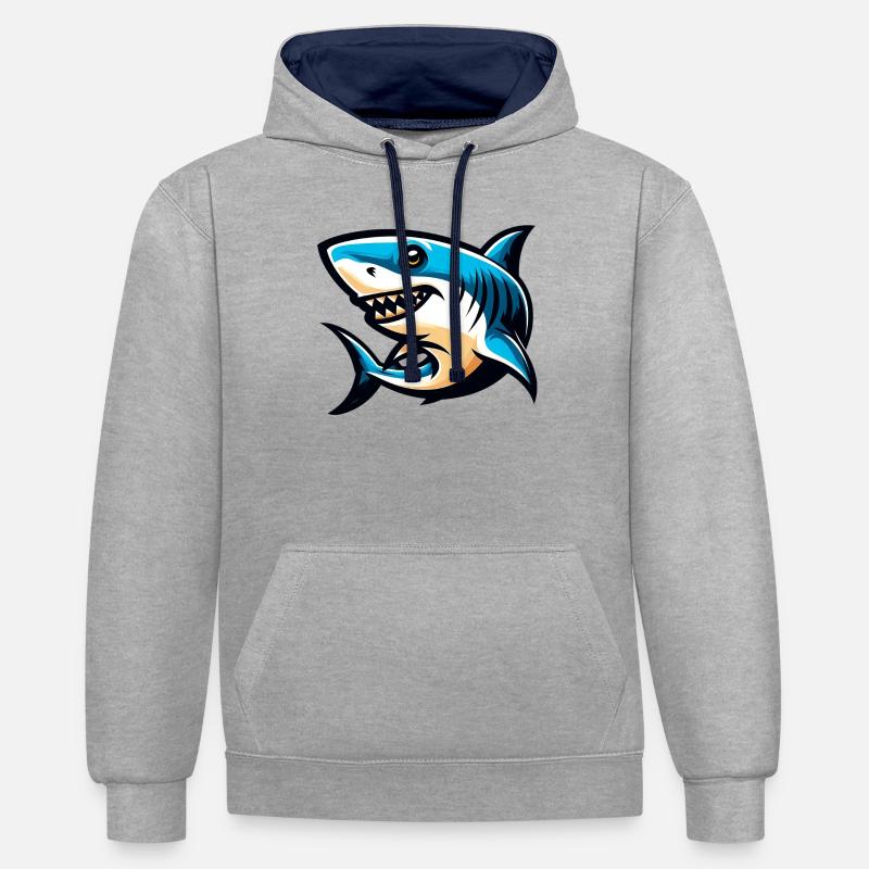 Requin blanc - Sweat à capuche contrasté - gris chiné/bleu marine