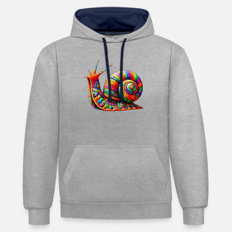 Escargot - Sweat à capuche contrasté - gris chiné/bleu marine