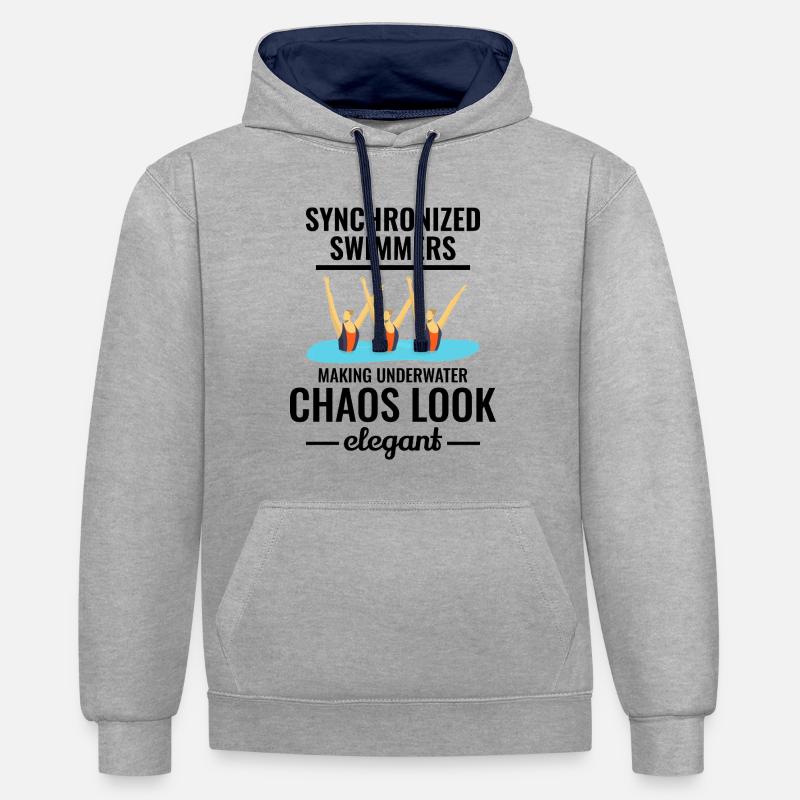 Conception du trio de nage synchronisée - Sweat à capuche contrasté - gris chiné/bleu marine
