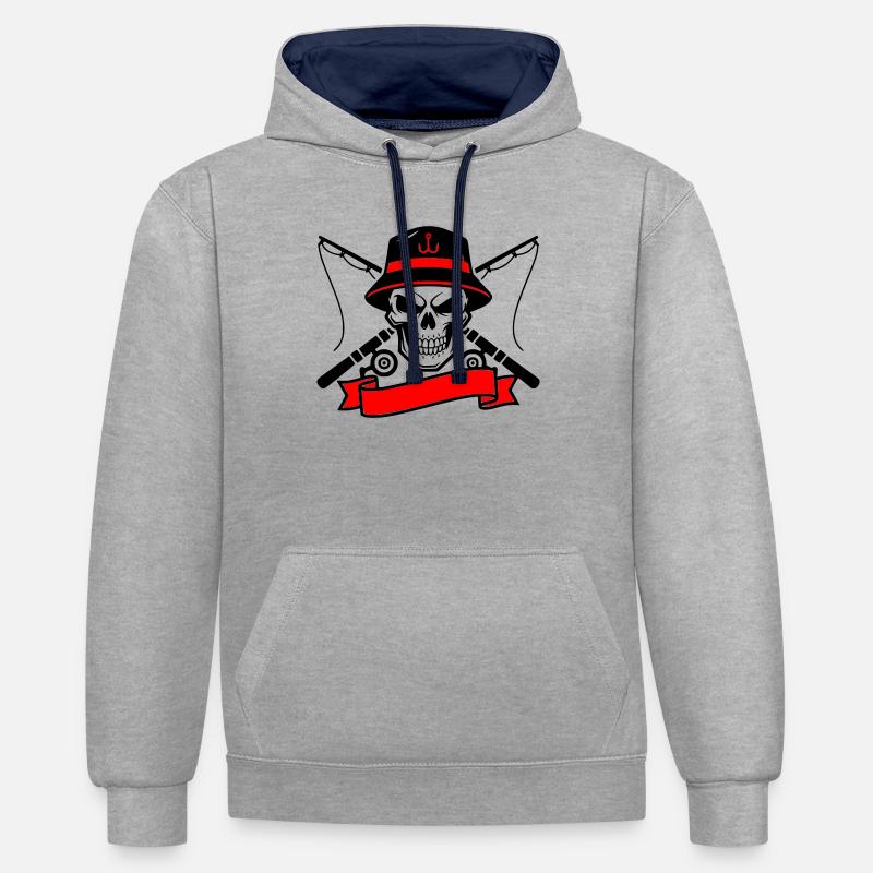 Bannière du blason du Skull Angler - Sweat à capuche contrasté - gris chiné/bleu marine