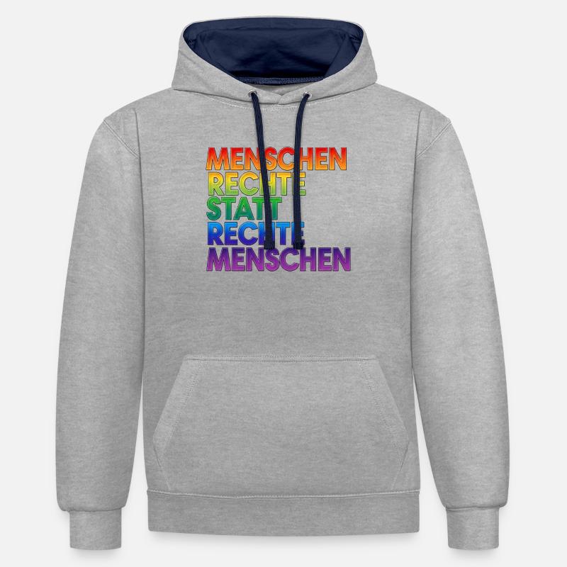Regenbogen Statement Spruch Menschenrechte - Kontrast-Hoodie - Grau meliert/Navy