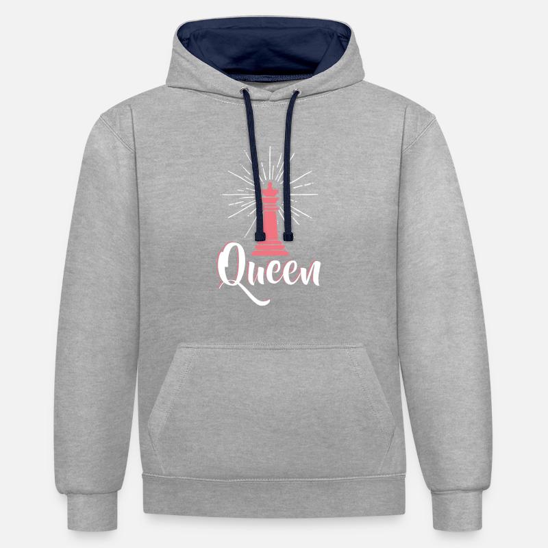 échecs - Sweat à capuche contrasté - gris chiné/bleu marine