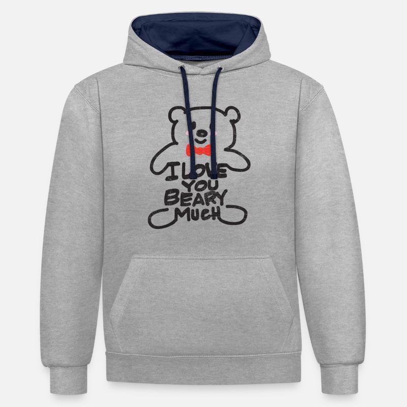 Je t’aime - Sweat à capuche contrasté - gris chiné/bleu marine