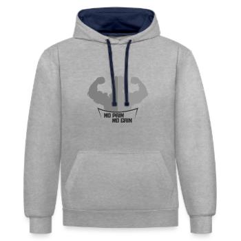 Pas de douleur, pas de gain - Sweat à capuche contrasté - gris chiné/bleu marine - Devant - Liana (172cm) & Jaron (178cm)