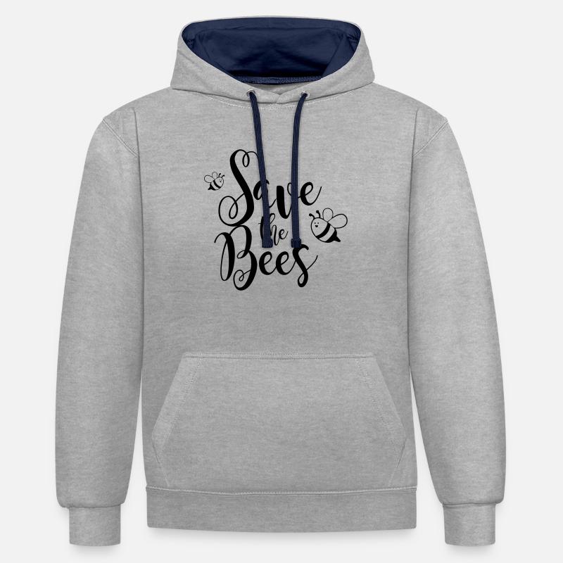 Sauvez les abeilles - Sweat à capuche contrasté - gris chiné/bleu marine