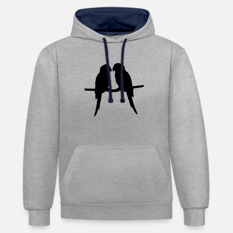 Perroquets quelques oiseaux - Sweat à capuche contrasté - gris chiné/bleu marine