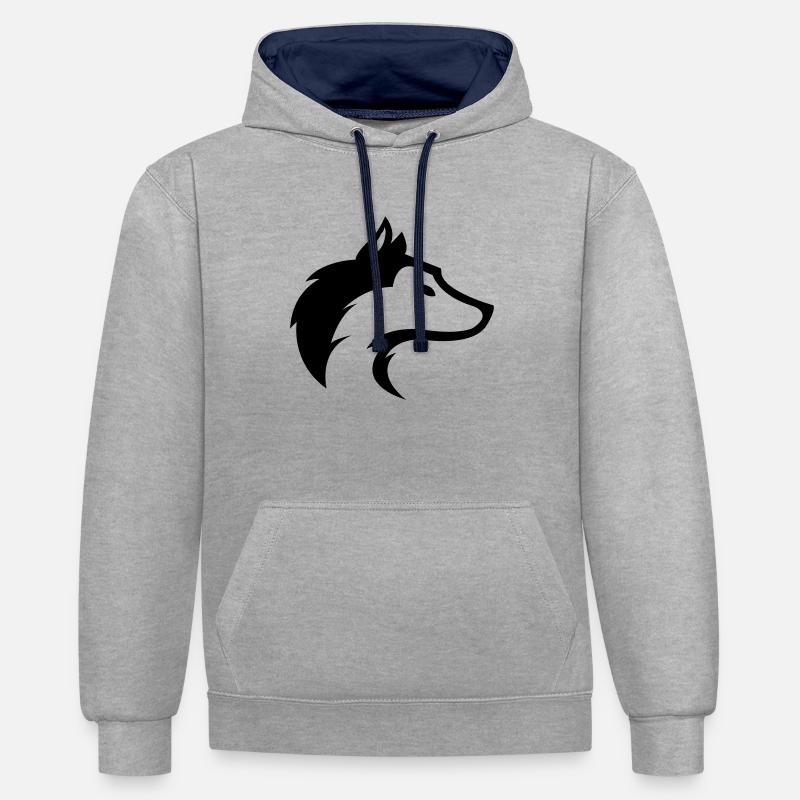 wolf_01 - Sweat à capuche contrasté - gris chiné/bleu marine