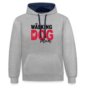 Hund lustig Gassi Frauchen Hundemama Hundehalter - Kontrast-Hoodie - Grau meliert/Navy - Vorne - Liana (172cm) & Jaron (178cm)